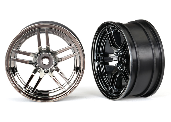 Traxxas Wheels, 1.9" split-spoke (black chrome) (front) (2) - Click Image to Close