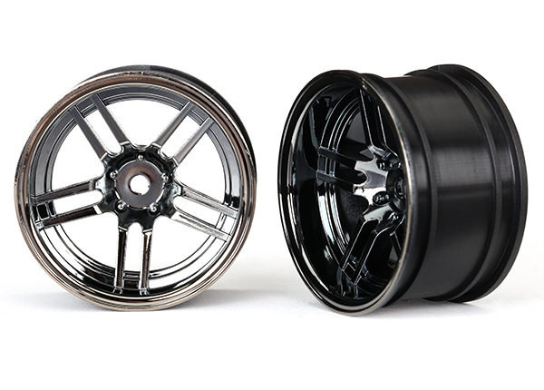 Traxxas Wheels, 1.9" split-spoke (black chrome) (wide, rear) (2)