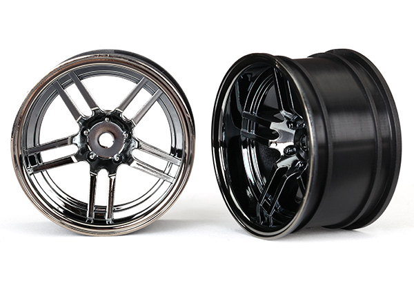 Traxxas Wheels, 1.9" split-spoke (black chrome) (wide, rear) (2) - Click Image to Close