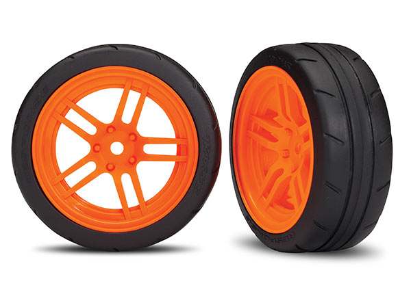 Traxxas Tires And Wheels, Assembled, Glued (Split-Spoke Orange W - Click Image to Close