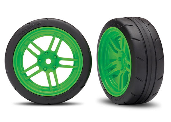 Traxxas Tires And Wheels, Assembled, Glued (Split-Spoke Green Wheels, 1.9