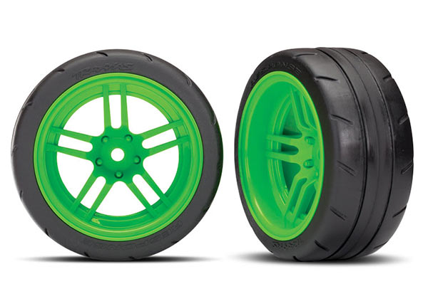 Traxxas Tires And Wheels, Assembled, Glued (Split-Spoke Green Wheels, 1.9