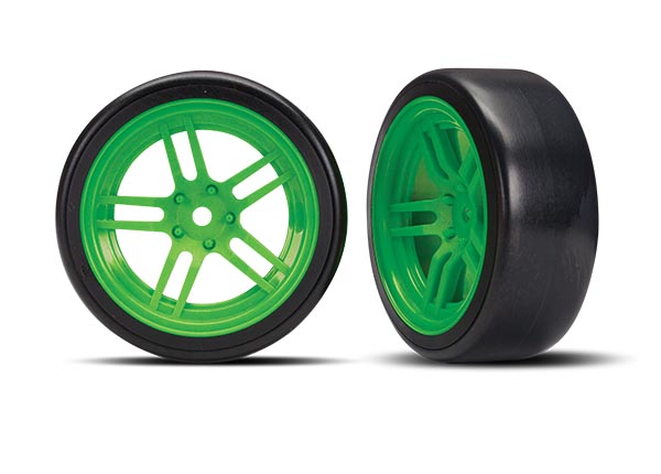 Traxxas Tires and wheels, assembled, glued (split-spoke green wheels, 1.9