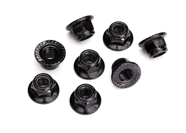 Traxxas Nuts, 5mm flanged nylon locking (steel, black serrated)