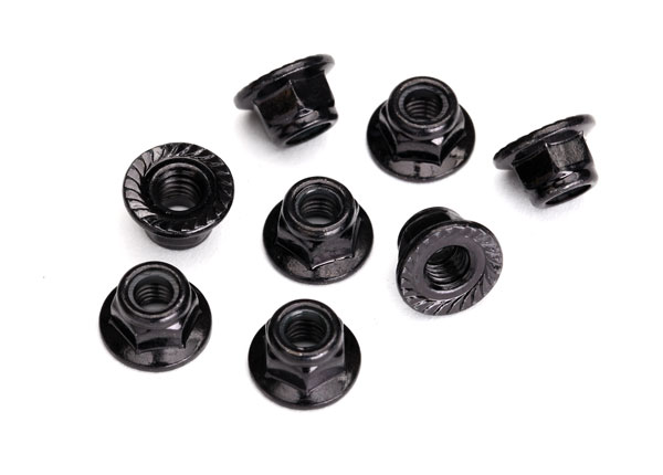 Traxxas Nuts, 5mm flanged nylon locking (steel, black serrated) - Click Image to Close