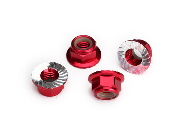 Traxxas Nuts, 5mm flanged nylon locking (aluminum, red-anodized,