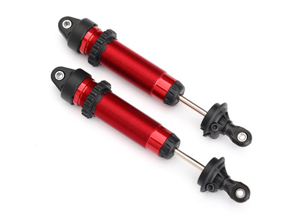 Traxxas Shocks, GTR, 134mm, aluminum (red-anodized) (complete w/ spring pre-load spacers) (front, threaded) (2)