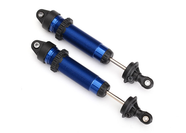 Traxxas Shocks, GTR, 134mm, aluminum (blue-anodized) (complete w/ spring pre-load spacers) (front, threaded) (2)