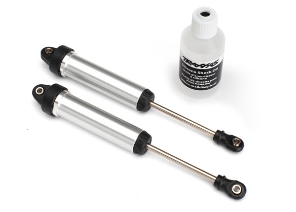 Traxxas Shocks, GTR, 134mm, silver aluminum (complete) (front, n - Click Image to Close
