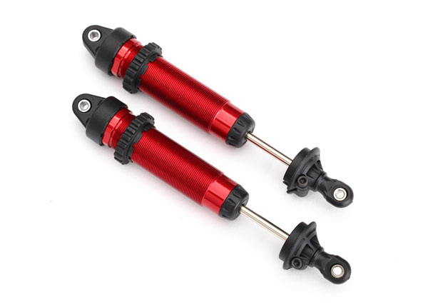 Traxxas Shocks, GTR, 139mm, aluminum (red-anodized) (complete w/ spring pre-load spacers) (rear, threaded) (2)