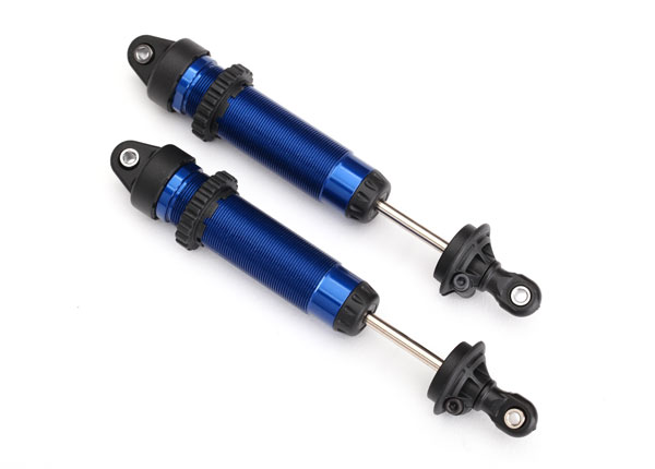 Traxxas Shocks, GTR, 139mm, aluminum (blue-anodized) (complete w/ spring pre-load spacers) (rear, threaded) (2)