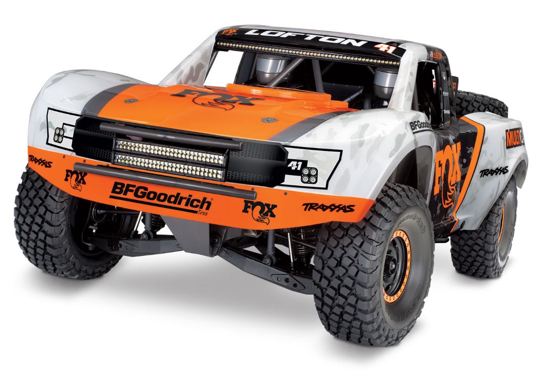 Traxxas Unlimited Desert Racer: Pro-Scale 4WD race truck. Ready-To-Race with Traxxas Stability Management, TQi 2.4GHz radio system, VXL-6s brushless power system, factory-installed LED Lighting, and licensed race replica painted body. - Fox