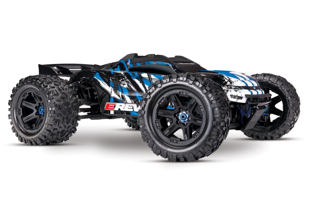 Traxxas E-Revo 2 VXL Brushless: 1/10 Scale 4WD Brushless Electric Monster Truck with TQi 2.4GHz Traxxas Link Enabled Radio System, Velineon VXL-6s brushless ESC (fwd/rev),and Traxxas Stability Management (TSM) - Blue