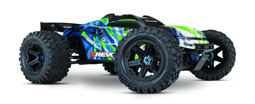 Traxxas E-Revo 2 VXL Brushless: 1/10 Scale 4WD Brushless Electric Monster Truck with TQi 2.4GHz Traxxas Link Enabled Radio System, Velineon VXL-6s brushless ESC (fwd/rev),and Traxxas Stability Management (TSM) - Green