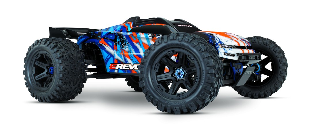 Traxxas E-Revo 2 VXL Brushless: 1/10 Scale 4WD Brushless Electric Monster Truck with TQi 2.4GHz Traxxas Link Enabled Radio System, Velineon VXL-6s brushless ESC (fwd/rev),and Traxxas Stability Management (TSM) - Orange