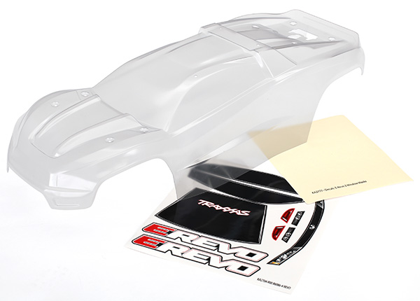 Traxxas Body, E-Revo 2 (clear, requires painting)/window, grill, lights decal sheet