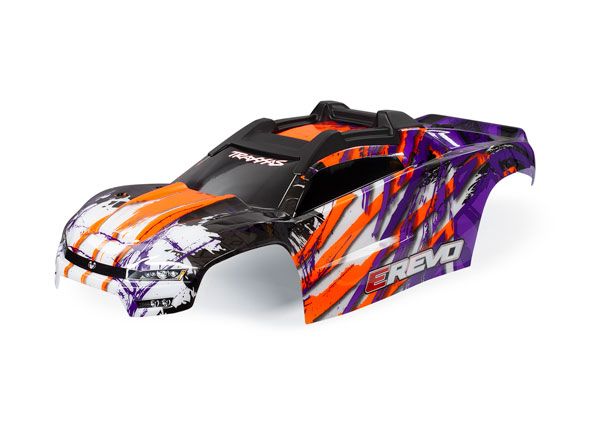 Traxxas Body, E-Revo, Purple/ window, grill, lights decal sheet (assembled with front & rear body mounts and rear body support for clipless mounting)