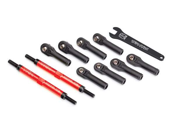 Traxxas Toe links, E-Revo VXL (TUBES red-anodized, 7075-T6 aluminum, stronger than titanium) (144mm) (2)/ rod ends, assembled with steel hollow balls (8)/ aluminum wrench, 10mm (1)