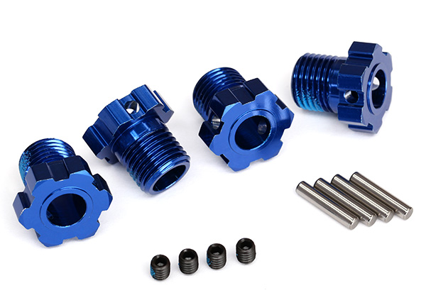 Traxxas Wheel hubs, splined, 17mm (blue-anodized) (4)/ 4x5 GS (4),3x14mm pin (4)