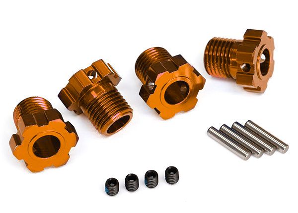 Traxxas Wheel hubs, splined, 17mm (orange-anodized) (4)/ 4x5 GS (4)/ 3x14mm pin (4)