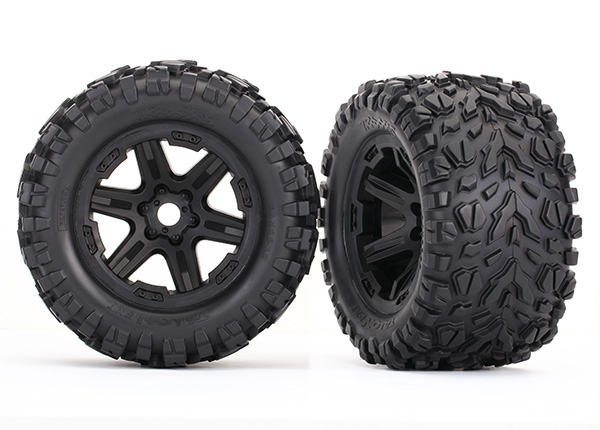 Traxxas Tires & wheels, assembled, glued (black Carbide wheels, - Click Image to Close