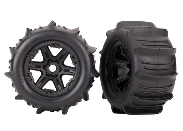 Traxxas Tires & wheels, assembled, glued (black Carbide 3.8" whe