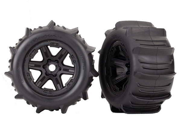 Traxxas Tires & wheels, assembled, glued (black Carbide 3.8" whe - Click Image to Close