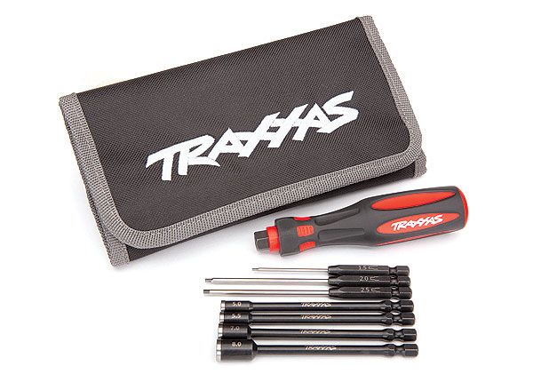 Traxxas Speed Bit Essentials Set, hex and nut driver, 7-piece, includes premium handle (medium),travel pouch, hex drivers (straight: 1.5mm, 2.0mm, 2.5mm) and nut drivers (5.0mm, 5.5mm, 7.0mm, and 8.0mm),1/4