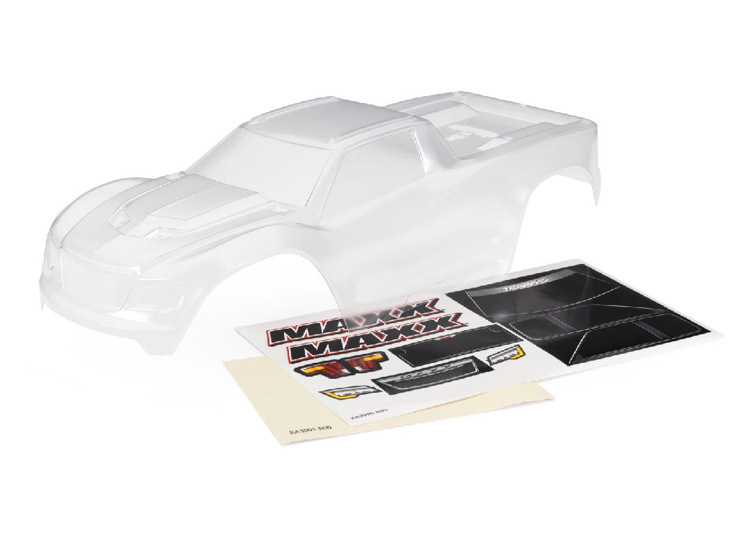 Traxxas Body, Maxx®, heavy duty (clear, requires painting)/ window masks/ decal sheet (fits Maxx® with extended chassis (352mm wheelbase))