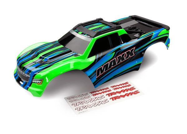 Traxxas Body, Maxx V1, green (painted)/ decal sheet - Click Image to Close