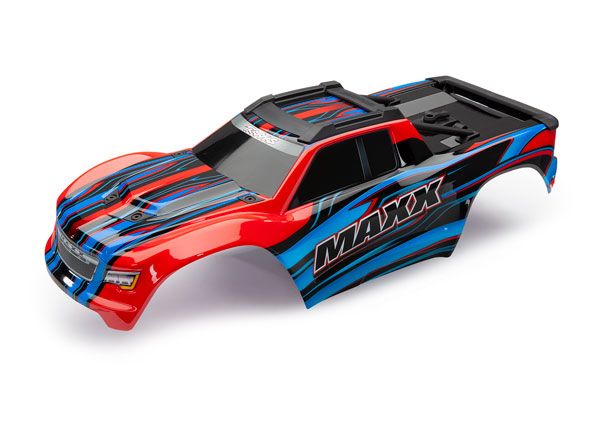 Traxxas Body, Maxx V1, red (painted)/ decal sheet - Click Image to Close