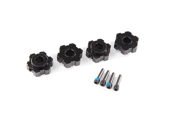 Traxxas Wheel hubs, hex, aluminum (black-anodized) (4)/ 4x13mm screw pins (4)