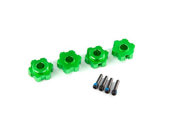 Traxxas Wheel hubs, hex, aluminum (green-anodized) (4)/ 4x13mm s