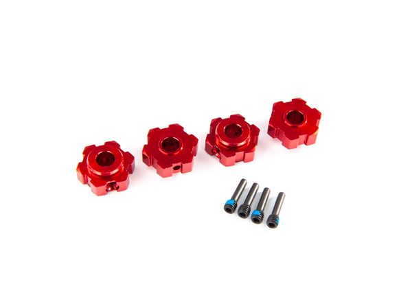 Traxxas Wheel hubs, hex, aluminum (red-anodized) (4)/ 4x13mm screw pins (4)