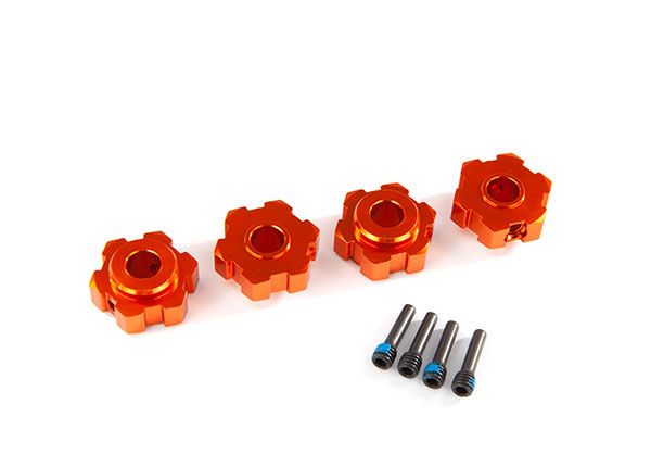 Traxxas Wheel hubs, hex, aluminum (orange-anodized) (4)/ 4x13mm screw pins (4)