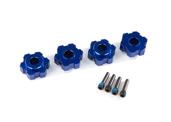 Traxxas Wheel hubs, hex, aluminum (blue-anodized) (4)/ 4x13mm screw pins (4)