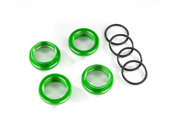 Traxxas Spring retainer (adjuster),green-anodized aluminum, GT-Maxx shocks (4) (assembled with o-ring)