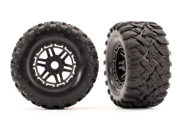 Traxxas Tires & wheels, assembled, glued (black wheels, Maxx All - Click Image to Close