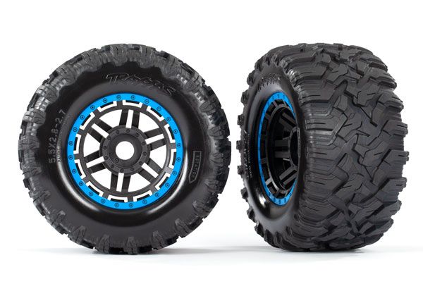 Traxxas Tires & wheels, assembled, glued (black, blue beadlock - Click Image to Close