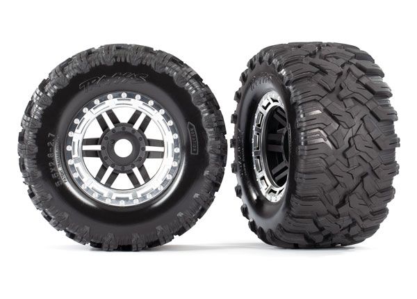 Traxxas Tires & wheels, assembled, glued (black, satin chrome be