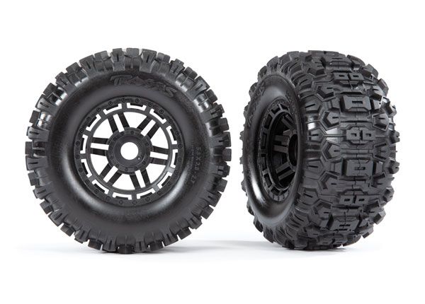 Traxxas Sledgehammer Tires & wheels, glued (black wheels) - Click Image to Close