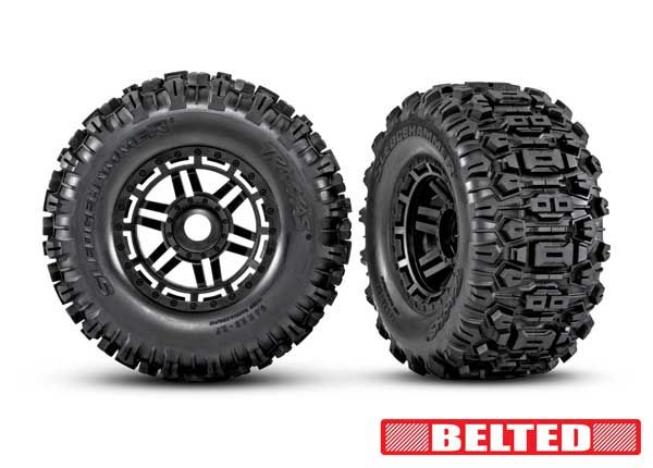 Traxxas Premount 2.8" Black Wheels & Sledgehammer® Belted - Click Image to Close