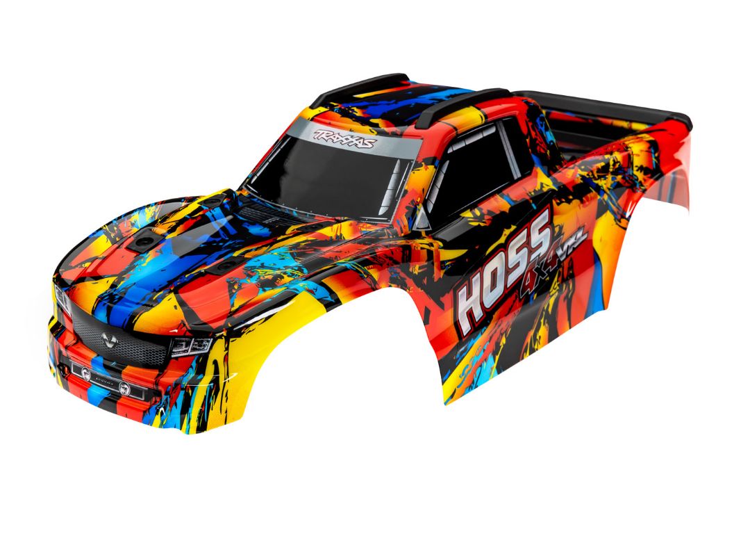 Traxxas Body, Hoss 4X4 VXL, Solar Flare (painted, decals applied) (assembled with front & rear body mounts and rear body support for clipless mounting)