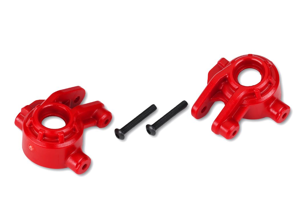 Traxxas Steering blocks, extreme heavy duty, red (left & right)/ 3x20mm BCS (2) (for use with #9080 upgrade kit)