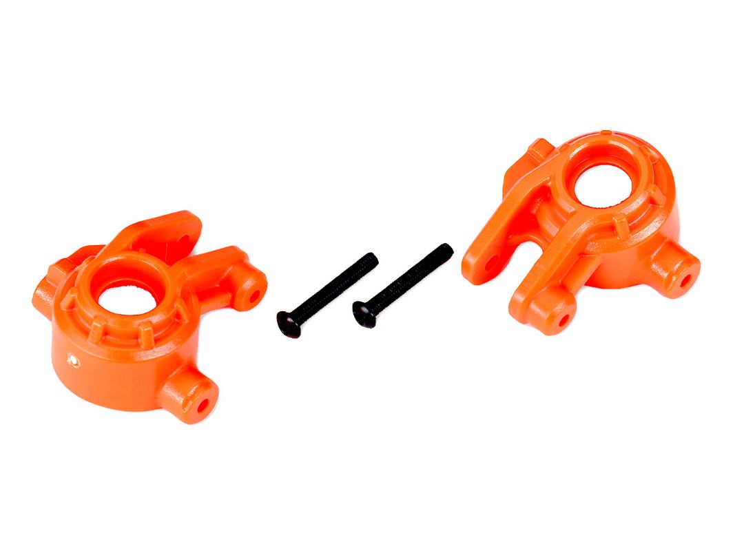 Traxxas Steering blocks, extreme heavy duty, orange (left & right)/ 3x20mm BCS (2) (for use with #9080 upgrade kit)