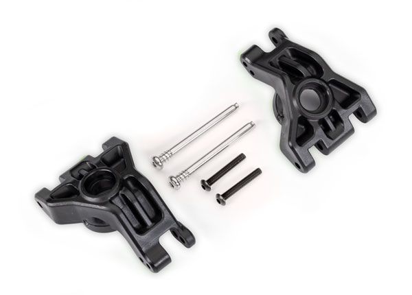 Traxxas Carriers, stub axle, rear, extreme heavy duty, black (left & right)/ 3x41mm hinge pins (2)/ 3x20mm BCS (2) (for use with #9080 upgrade kit)