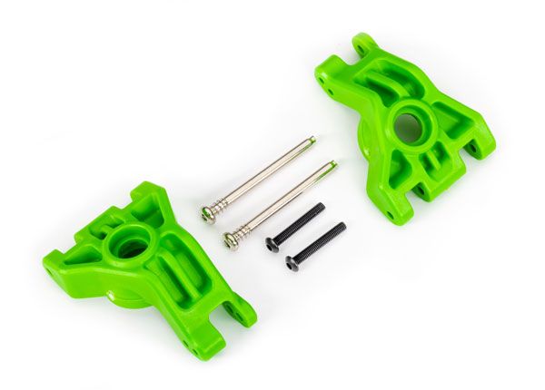 Traxxas Carriers, stub axle, rear, extreme heavy duty, green (left & right)/ 3x41mm hinge pins (2)/ 3x20mm BCS (2) (for use with #9080 upgrade kit)