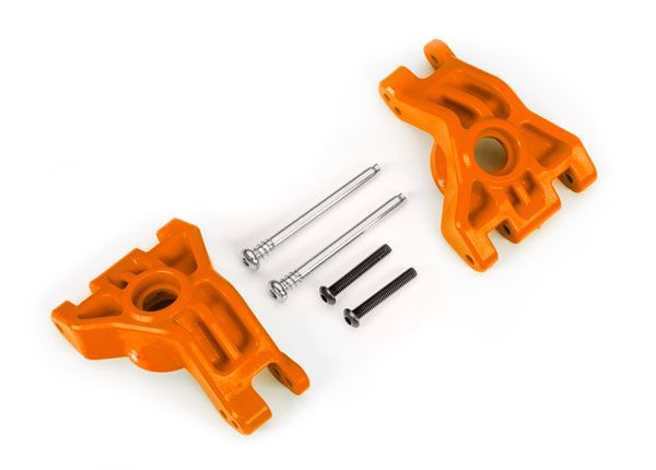 Traxxas Carriers, stub axle, rear, extreme heavy duty, orange (left & right)/ 3x41mm hinge pins (2)/ 3x20mm BCS (2) (for use with #9080 upgrade kit)
