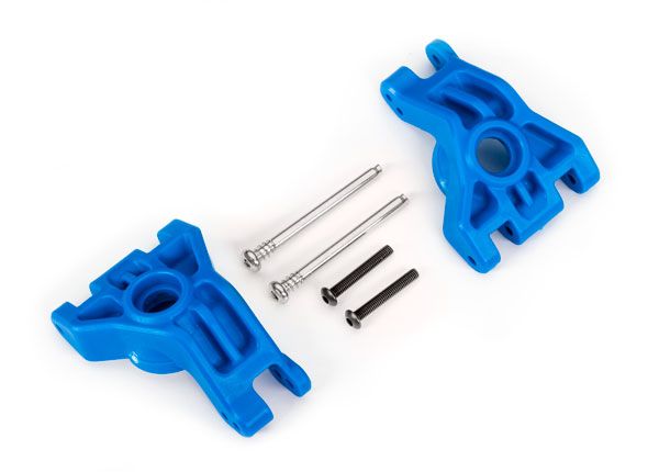 Traxxas Carriers, stub axle, rear, extreme heavy duty, blue (left & right)/ 3x41mm hinge pins (2)/ 3x20mm BCS (2) (for use with #9080 upgrade kit)