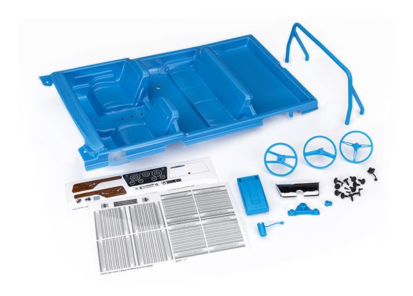 Traxxas Interior, Chevrolet Blazer (1969 -1972) (blue) (includes rollbar, gauge bezel, steering wheel and column, shifter, armrest, decals) (fits #9111 and 9112 bodies) (requires #9128 body cage for installation)